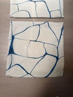 20 x 20 Blue and White Abstract Linen Pillow Covers - Set of 2